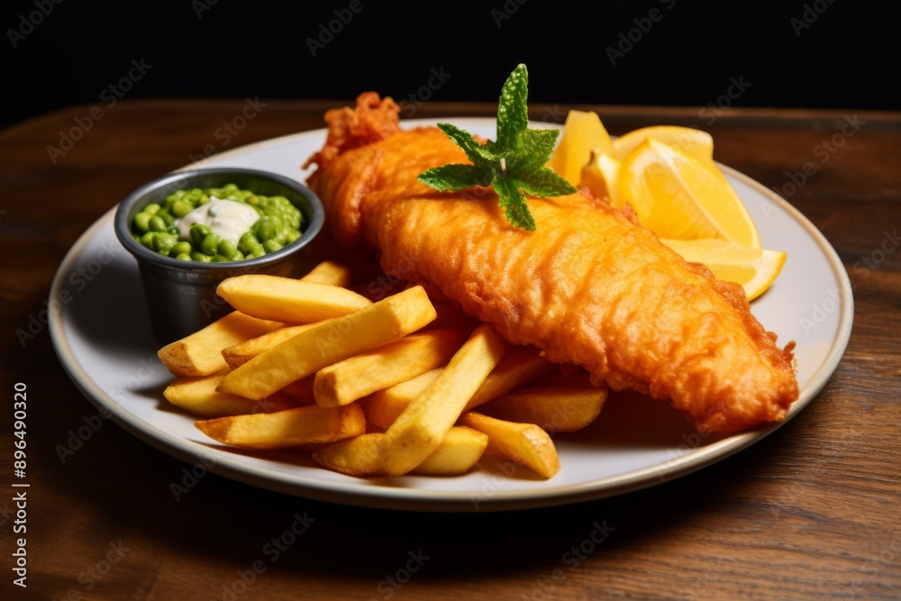 Close up of fish and chips served on plate Close up of fish and chips served on plate