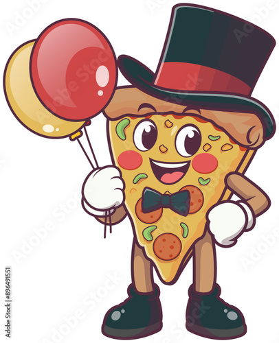 Cute Food Cartoon Character, funny, delicious cartoon of Pizza