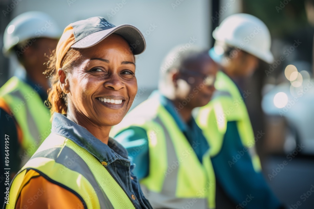 Portrait of a smiling middle aged female sanitation worker