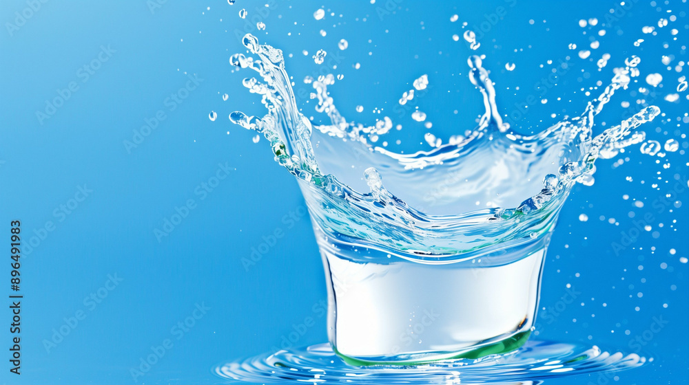 Dynamic Water Splash with Crystal Clear Water Droplets. Captivating Movement and Serenity in Aqua Tones. Refreshing and Vibrant Imagery