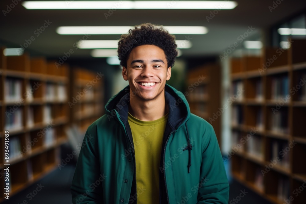 Portrait of a smiling male student in university library Portrait of a smiling male student in university library