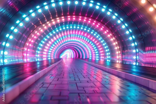 a futuristic corridor with colorful lights. Abstract background