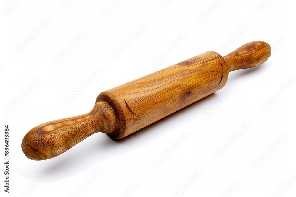 Single wooden rolling pin on white background Single wooden rolling pin on white background