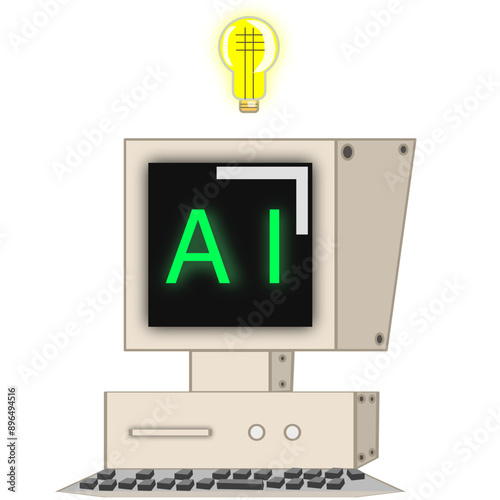 Original Smart AI Vintage PC Machine Learning Retro Computer PC HD LLM Vector Illustration