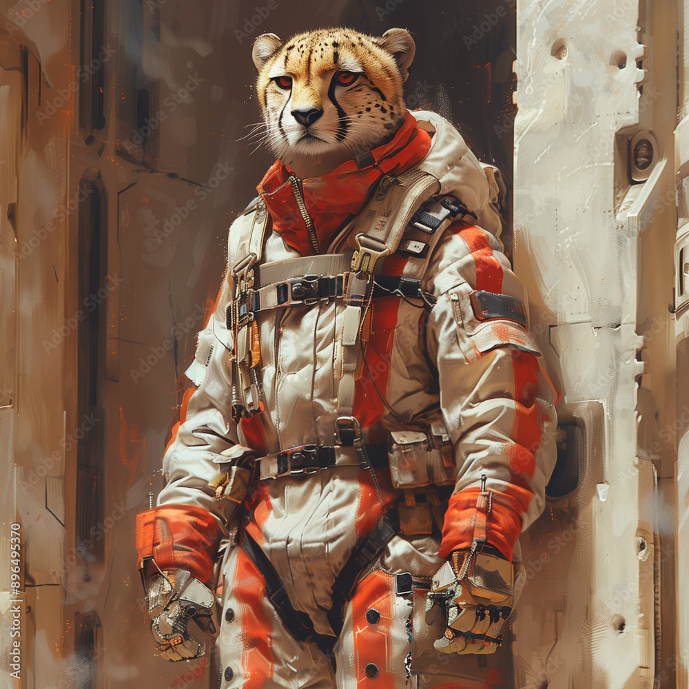 Dashing Humanoid Cheetah in Racing Stripes: Full Body Portrait