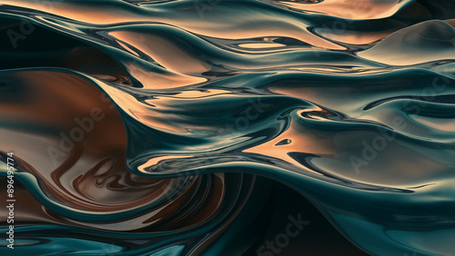 A mesmerizing and intricate pattern of fluid-like structures that resemble flowing water or molten metal.