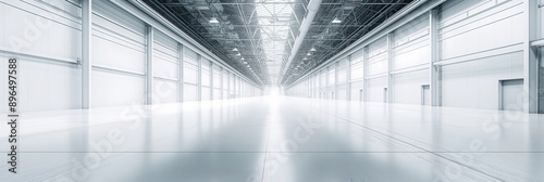 Empty White Warehouse Interior with Bright Light