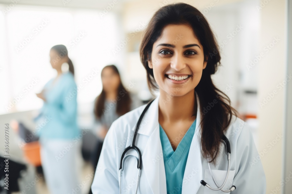 Smiling portrait of a middle aged Indian nurse in hospital Smiling portrait of a middle aged Indian nurse in hospital