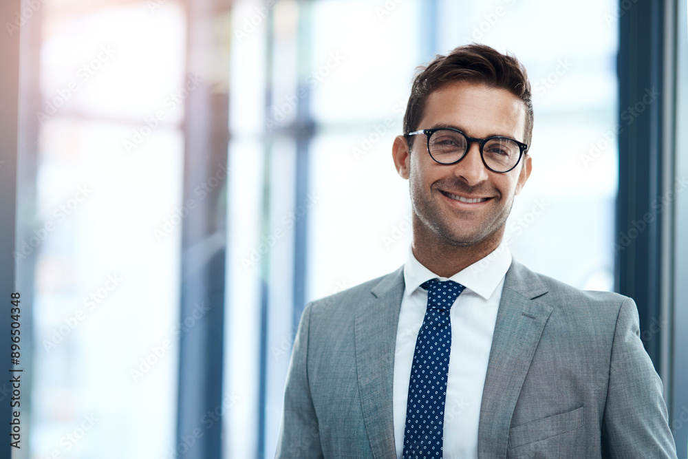 Businessman, portrait and happy banker in finance with smile, confidence and investment banking career. Face, proud or professional broker in financial company, modern office or corporate institution Businessman, portrait and happy banker in finance with smile, confidence and investment banking career. Face, proud or professional broker in financial company, modern office or corporate institution