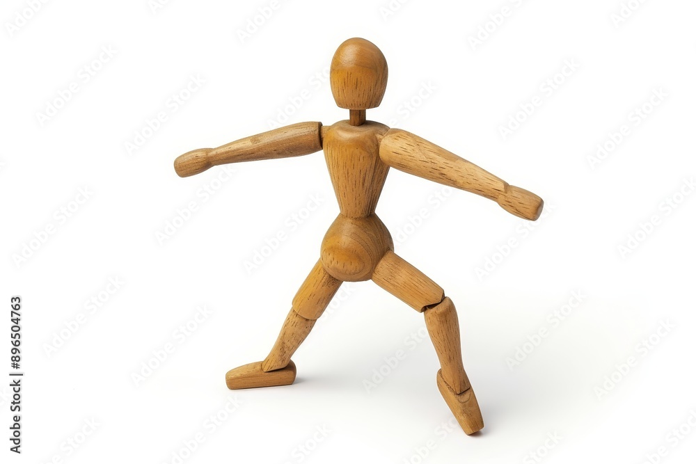 High quality photo of a wooden man dancing alone on white background High quality photo of a wooden man dancing alone on white background