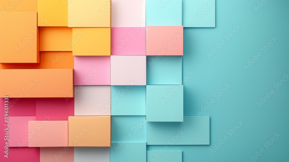 A vibrant composition of colorful paper squares arranged on a teal background, perfect for creative and artistic projects. A vibrant composition of colorful paper squares arranged on a teal background, perfect for creative and artistic projects.