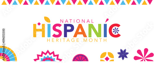 Hispanic heritage month. Vector web banner, poster, card for social media, networks. Greeting with national Hispanic heritage month text, Papel Picado pattern, perforated paper on black background.
