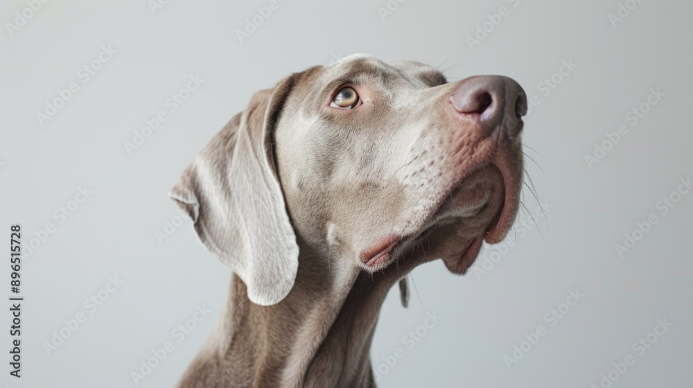 Studio photo of a Weimaraner dog on white background with space for text Studio photo of a Weimaraner dog on white background with space for text