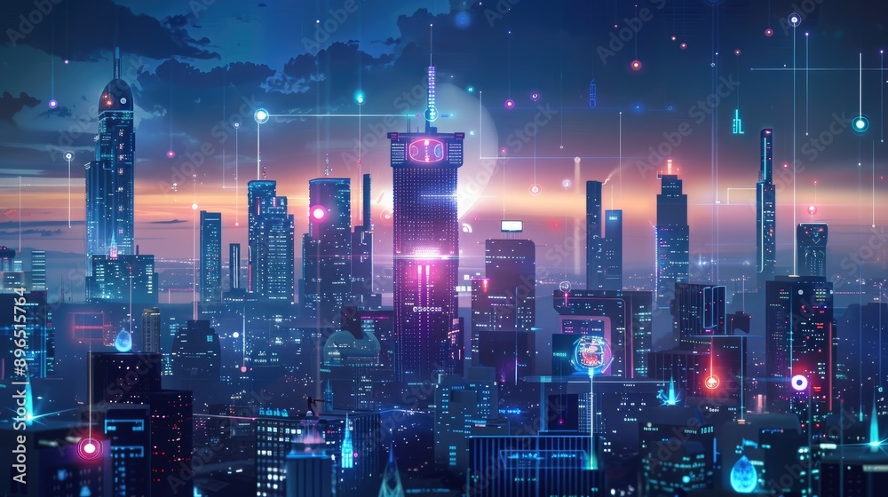 Futuristic cityscape with integrated smart technology and IoT devices Futuristic cityscape with integrated smart technology and IoT devices