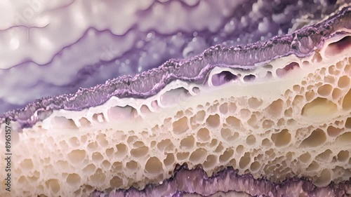 A crosssection of a hair follicle showing the layered structure of epidermal cells sebaceous glands and the tiny papilla from which hair fibers emerge.