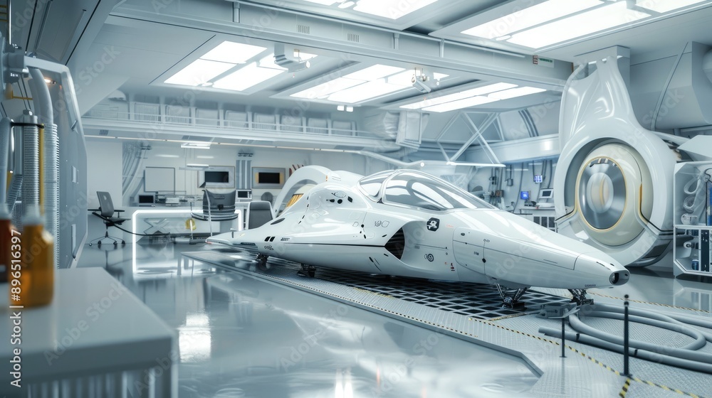 Naklejka premium Futuristic space exploration vehicles being designed in a modern lab