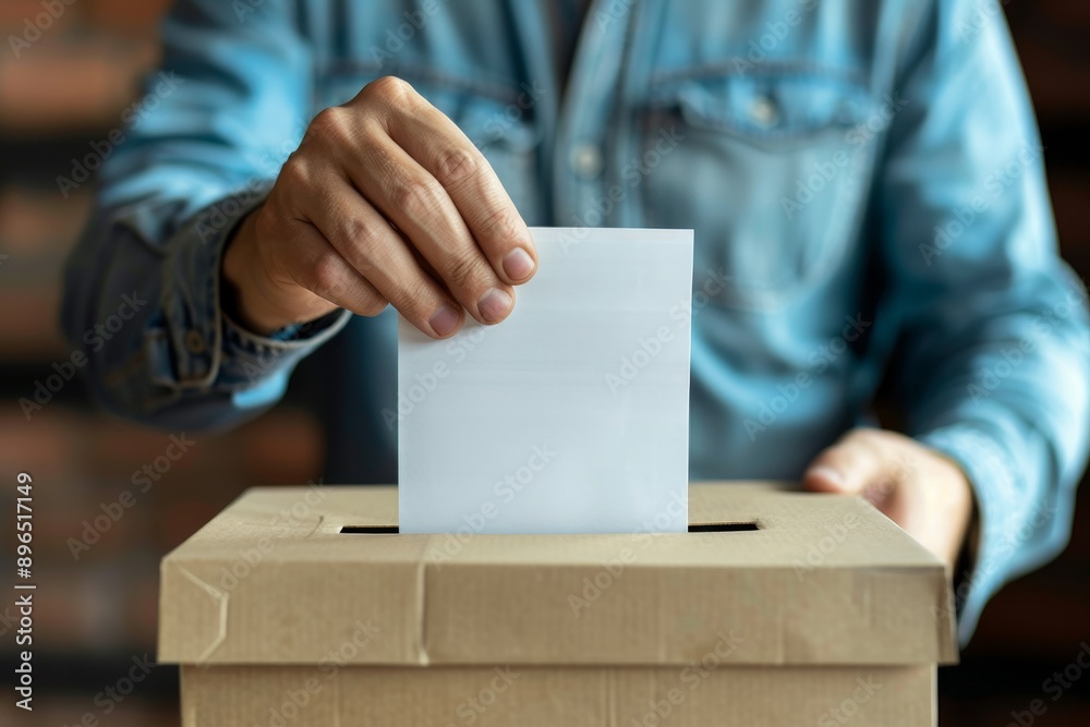 Person voting with blank voting slip Person voting with blank voting slip