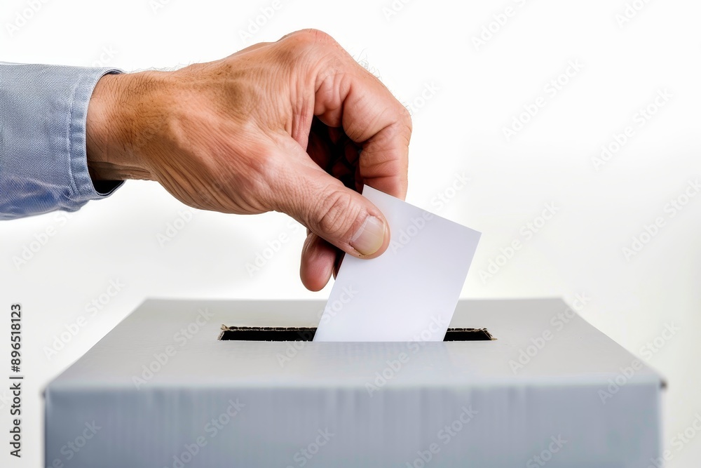 Placing a ballot in a box slot on a white background Placing a ballot in a box slot on a white background