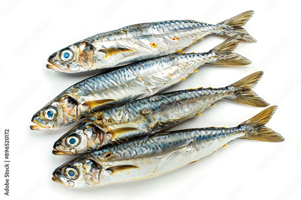 Preserved sardines isolated white background viewed from above Preserved sardines isolated white background viewed from above
