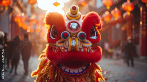 Traditional Chinese lion dance costume at festival © Ilham