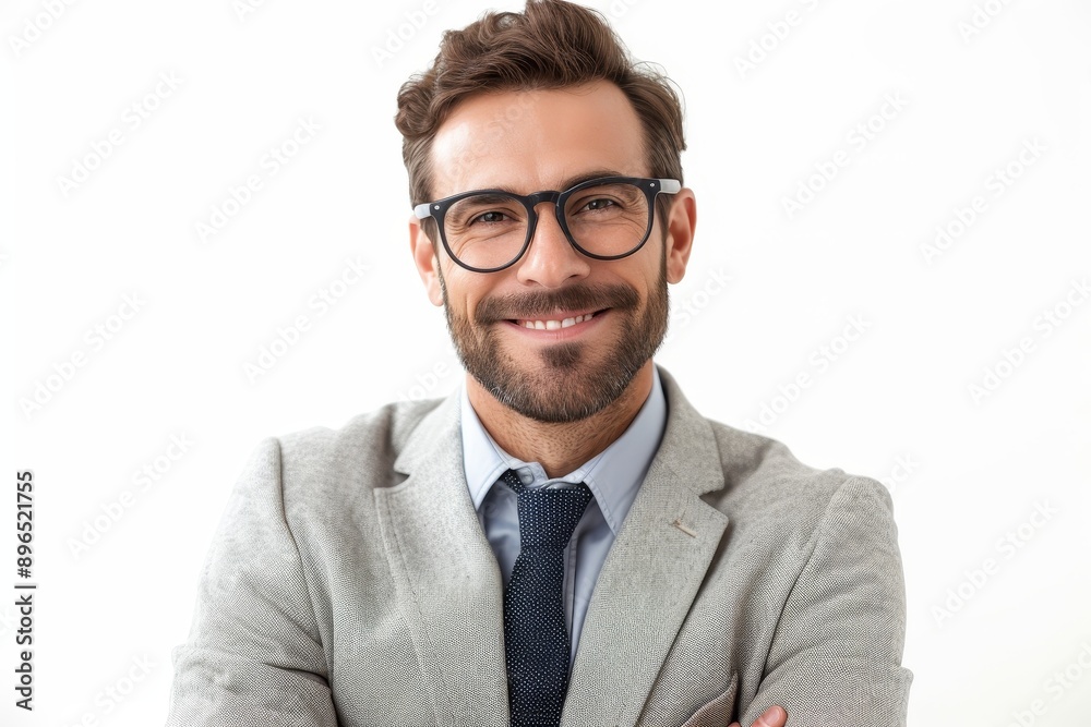 Reliable and friendly businessman smiling at camera on white background Reliable and friendly businessman smiling at camera on white background
