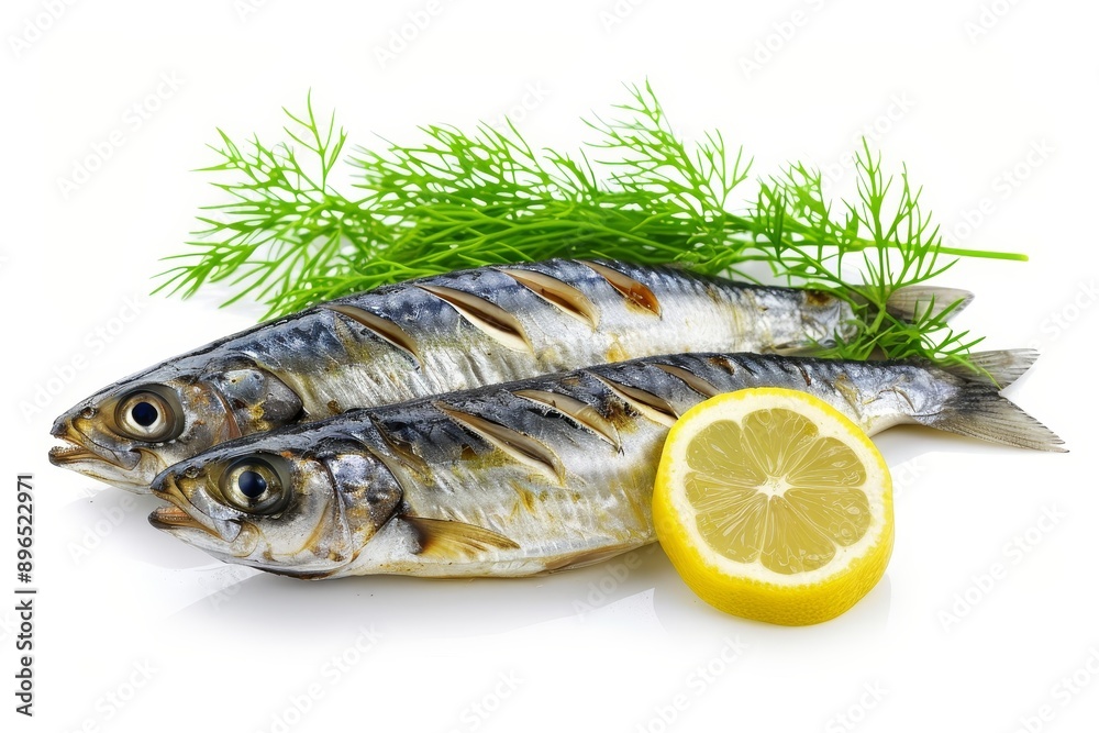 Sardines on plain white background alone Sardines on plain white background alone