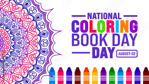 National Coloring Book Day is observed every year in August. Holiday concept. Template for background, banner, card, poster, placard, design template with unique shapes with standard color.