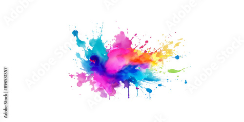 Bright colorful watercolor splash splatter stain brush strokes on white background. Modern vibrant aquarelle spot. Rainbow trendy isolated design on white. Element. Vector watercolor illustration.	