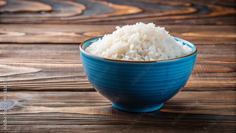 White Rice in Blue Bowl on Wooden Table, food , asian , rice , cuisine White Rice in Blue Bowl on Wooden Table, food , asian , rice , cuisine