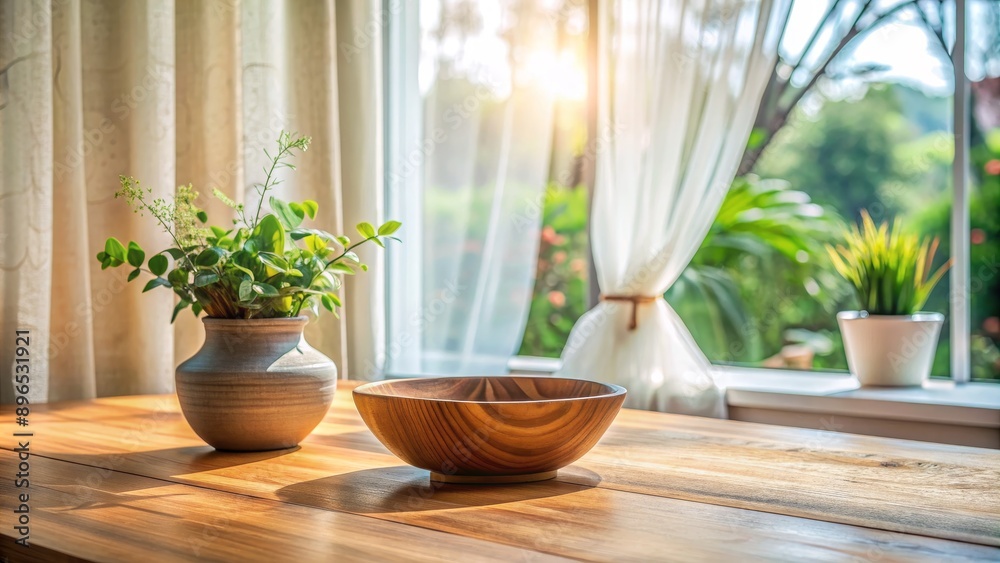 Wooden Bowl and Plant on Sunny Windowsill, Window, Sunshine, Table , wood bowl, plant, sunlight Wooden Bowl and Plant on Sunny Windowsill, Window, Sunshine, Table , wood bowl, plant, sunlight