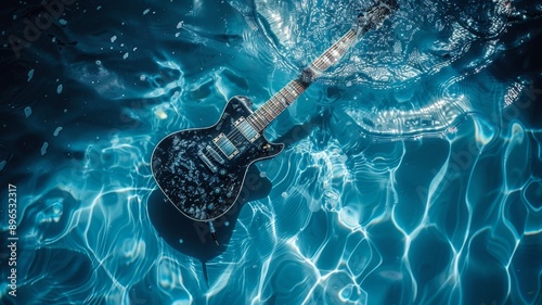 Elektrische Gitarre im türkis blauem Wasser photo