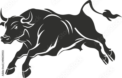 Angry Bull Vector Clipart - Stylized Black and White Design