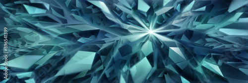 Abstract crystal background in light blue colors with highlights on the facets and refracting of light