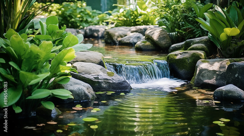 Tropical Backyard Garden Pond with Nature