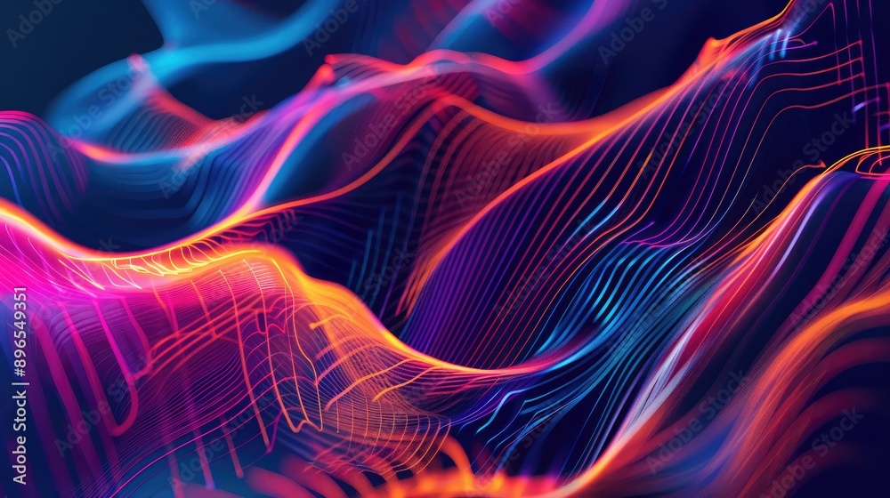 A vibrant background featuring abstract lines and shapes representing data transfer