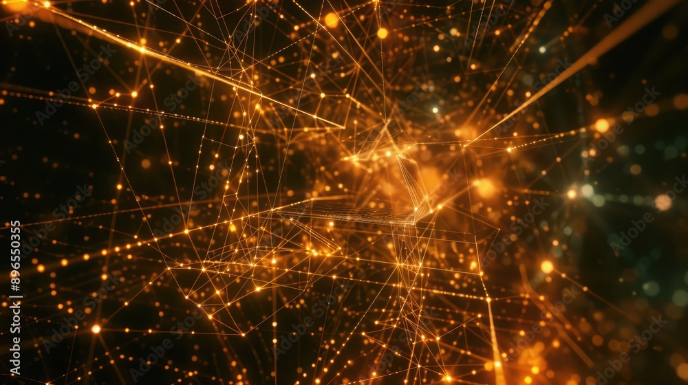Obraz premium An abstract digital matrix with interconnected nodes and bright lights.