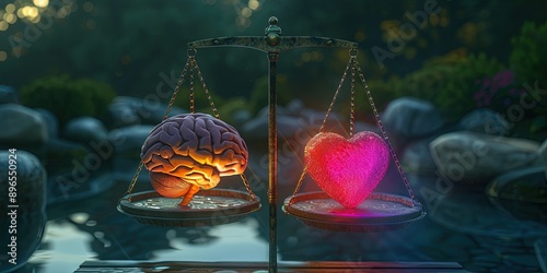 love or intellect - heart and brain on scale weighing options photo