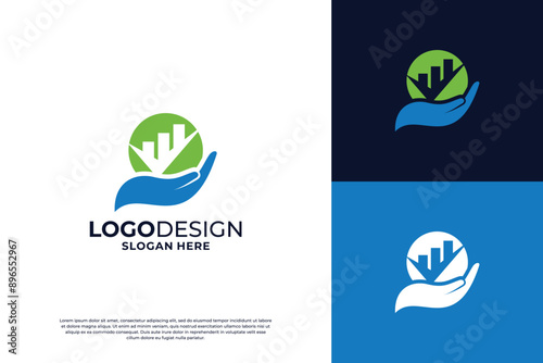 Financial graph logo design with hand combination