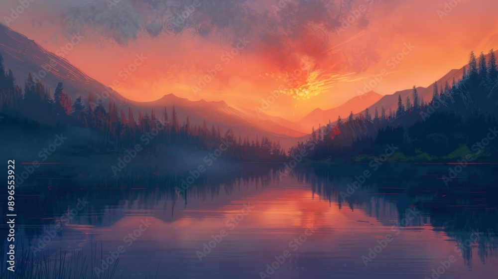 Sunset Reflection in Mountain Lake. Sunset Reflection in Mountain Lake.