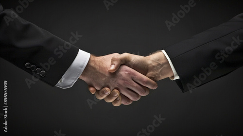 professional handshake between businessmen, symbolizing trust, agreement, partnership, and successful collaboration. The image captures a formal, positive interaction in a business setting