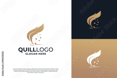 Golden quill logo design. feather pen logo