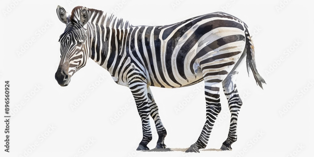 Fototapeta premium A single zebra standing on a plain white surface, great for backgrounds and textures