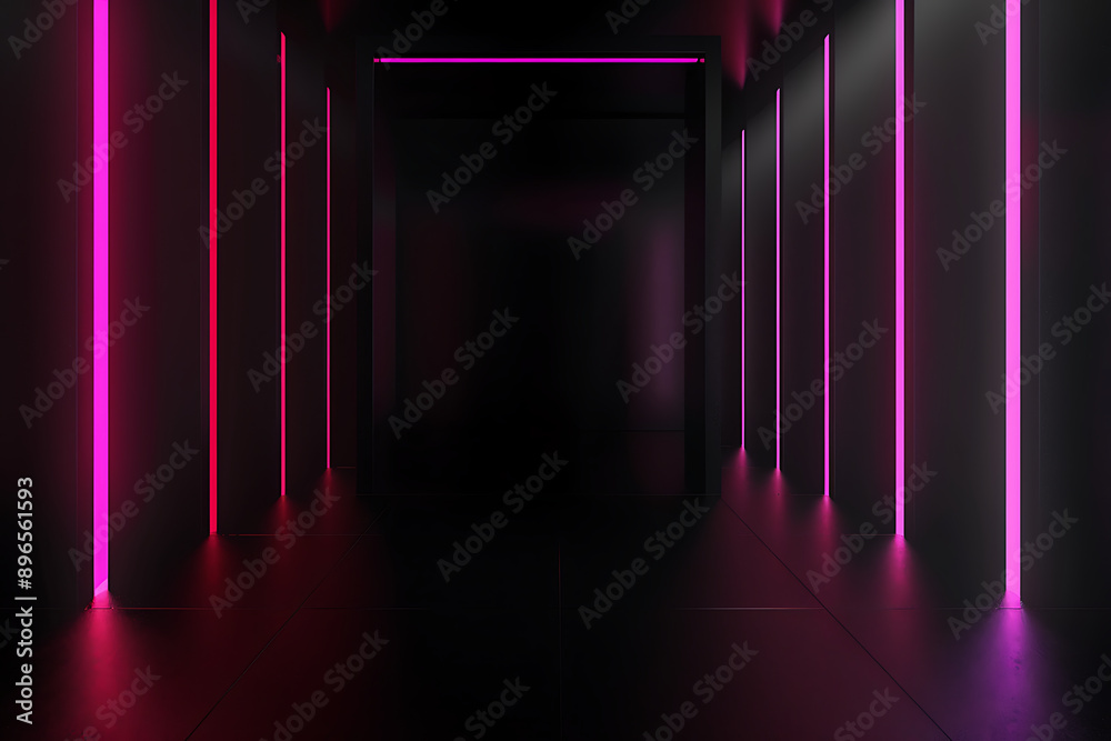 3d rendering. Futuristic corridor with glowing lamps in dark room 3d rendering. Futuristic corridor with glowing lamps in dark room