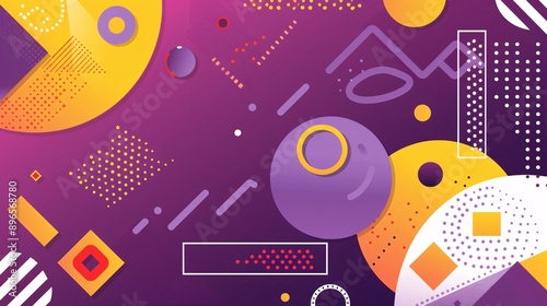 Abstract Geometric Background with Purple, Yellow, and White Shapes.