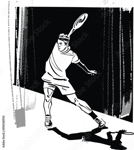 vector sketch of the big tennis ball and player