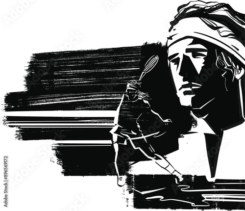 vector sketch of the big tennis ball and player