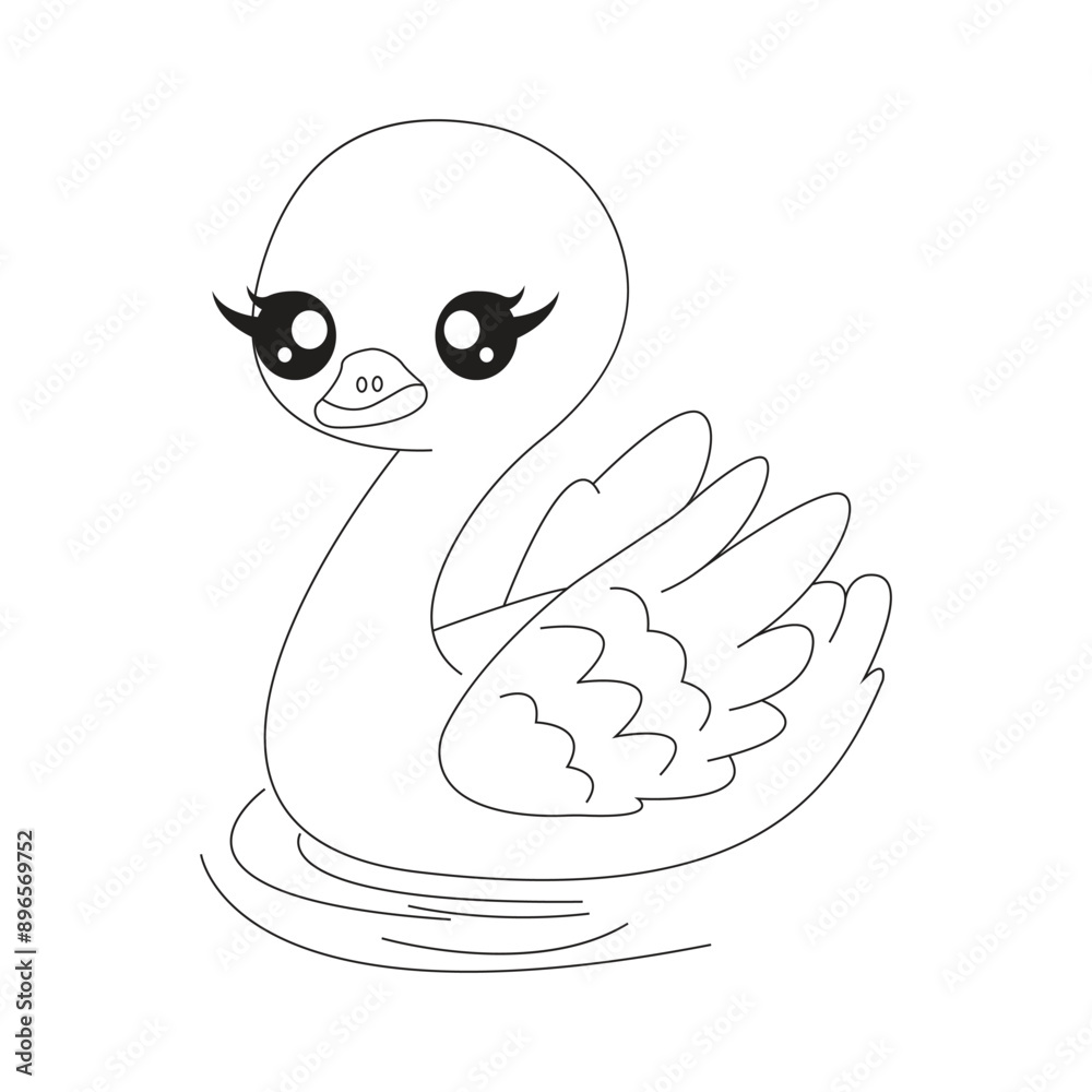 Fototapeta premium Cute Little Cartoon Swan Line Art For Kids Coloring Page.