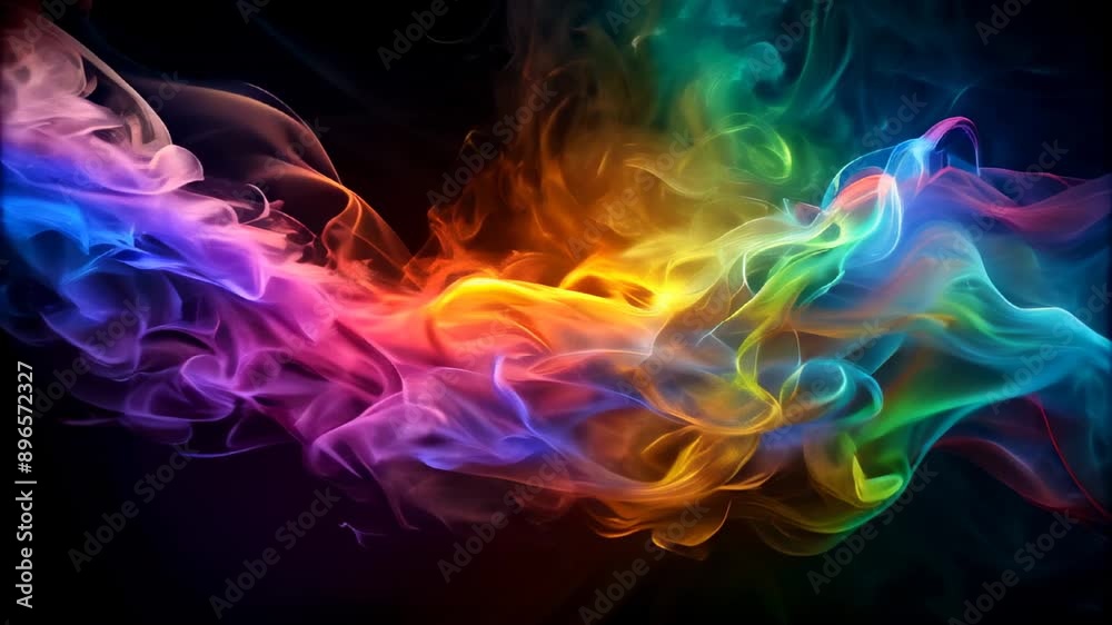 Vibrant Rainbow Smoke on Black Background, Dynamic and Colorful Vibrant Rainbow Smoke on Black Background, Dynamic and Colorful