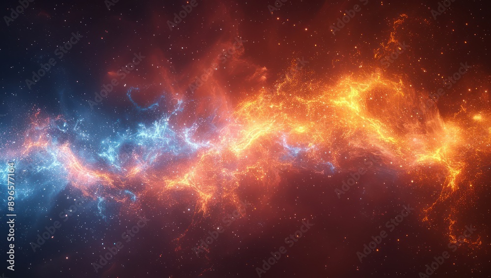Fototapeta premium Cosmic Nebula with Orange and Blue Glowing Streams