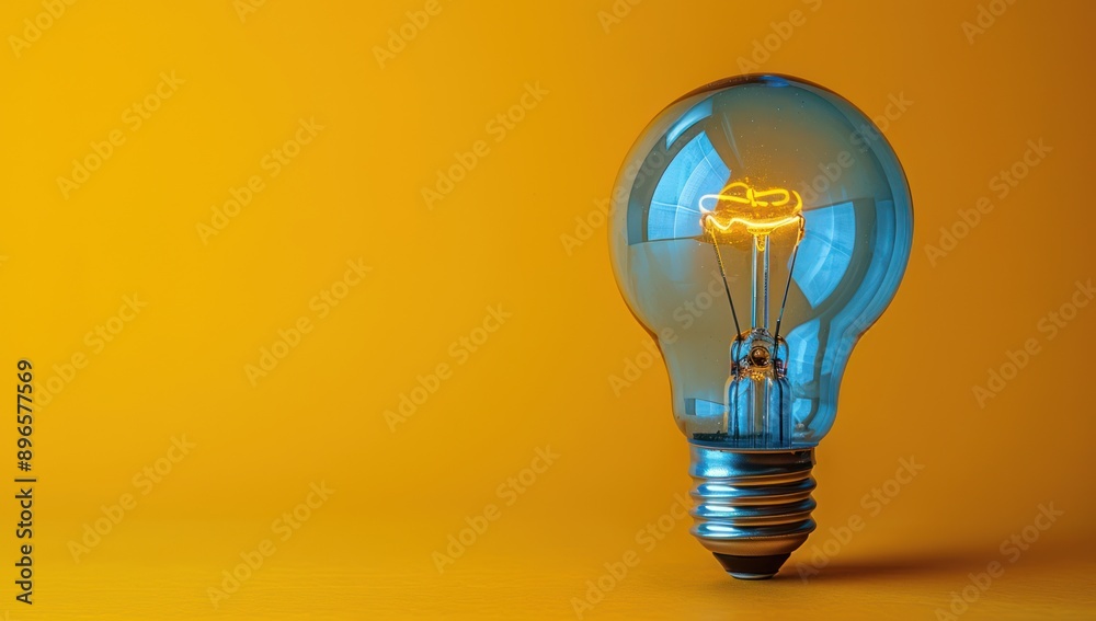 Glowing Lightbulb on Yellow Background Glowing Lightbulb on Yellow Background